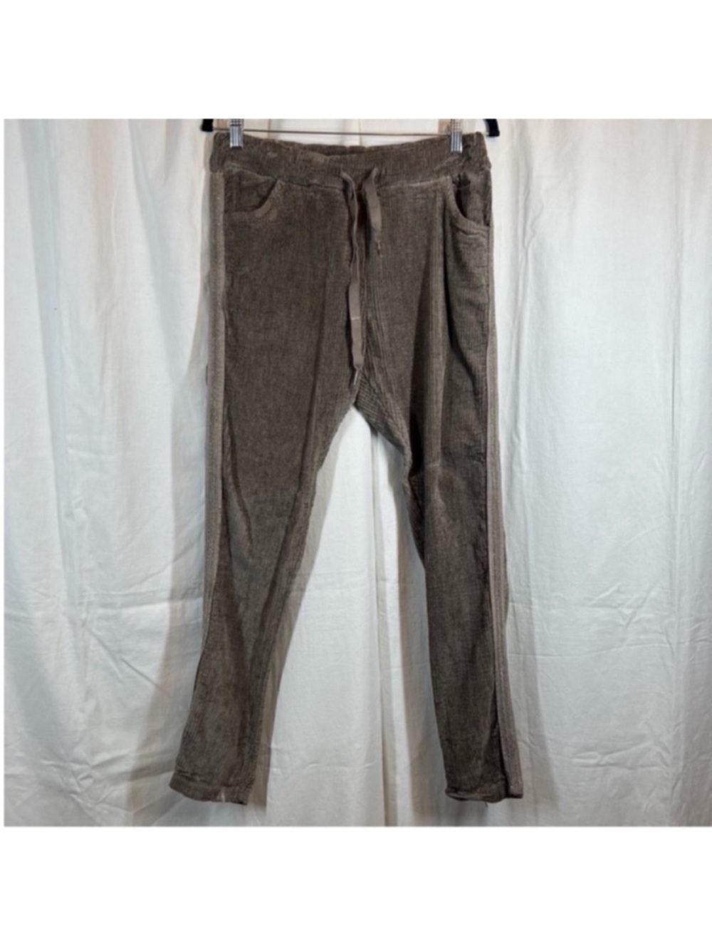 brand bazar corduroy ribbed drawstring skinny joggers jeweled ribbon side